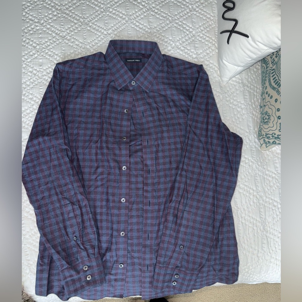 Zachary Prell Navy and Burgundy Plaid Shirt